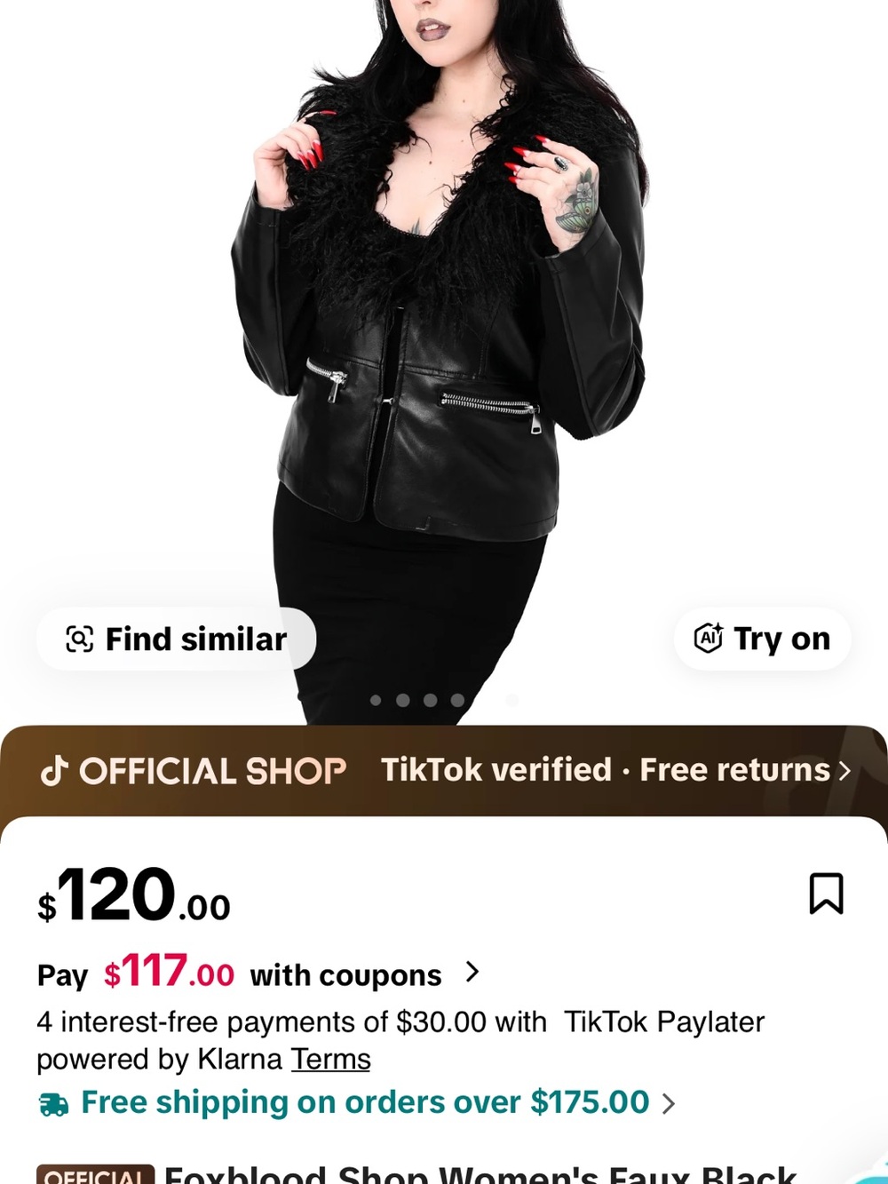 FOXBLOOD Riley Faux Leather Jacket with Fur Collar - Black